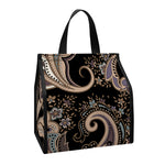 Dark Brown Paisley Pattern Print Insulated Lunch Tote
