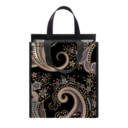 Dark Brown Paisley Pattern Print Insulated Lunch Tote
