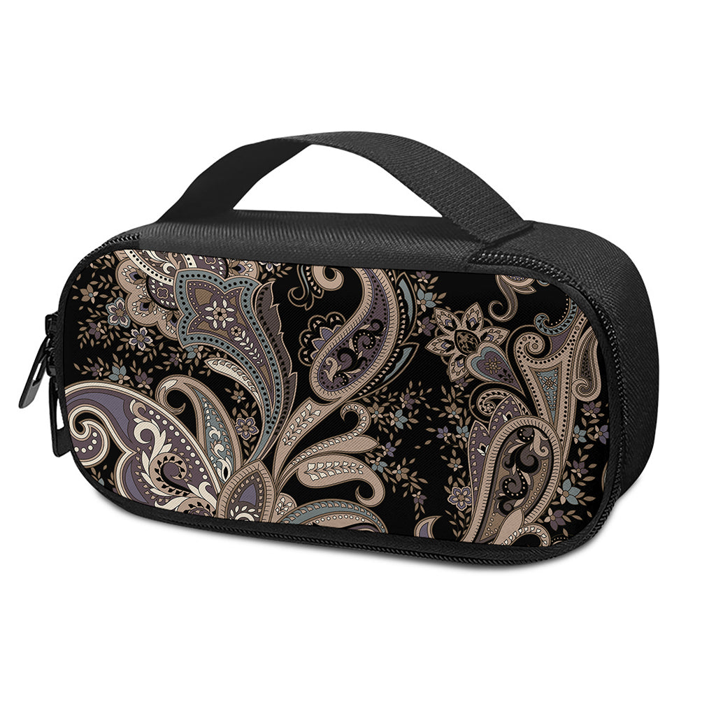 Dark Brown Paisley Pattern Print Insulin Cooler Travel Case