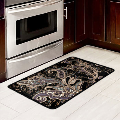 Dark Brown Paisley Pattern Print Kitchen Mat