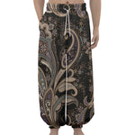 Dark Brown Paisley Pattern Print Lantern Pants
