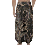 Dark Brown Paisley Pattern Print Lantern Pants