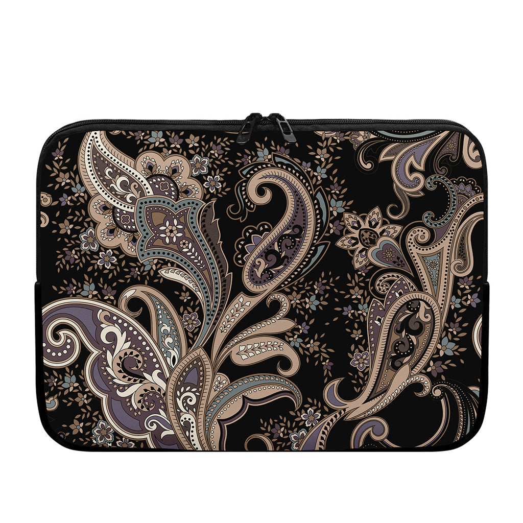 Dark Brown Paisley Pattern Print Laptop Sleeve
