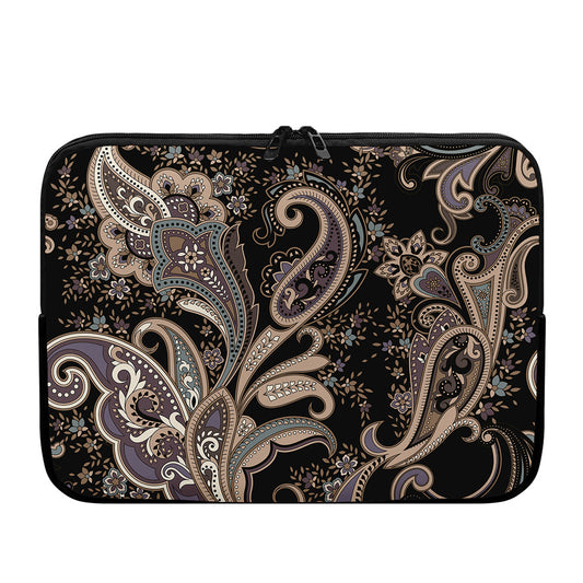 Dark Brown Paisley Pattern Print Laptop Sleeve