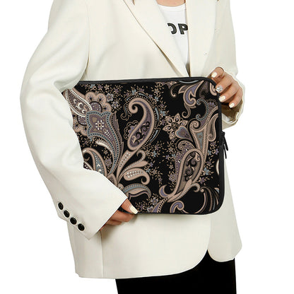 Dark Brown Paisley Pattern Print Laptop Sleeve