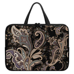 Dark Brown Paisley Pattern Print Laptop Sleeve With Handle