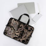 Dark Brown Paisley Pattern Print Laptop Sleeve With Handle