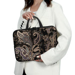 Dark Brown Paisley Pattern Print Laptop Sleeve With Handle