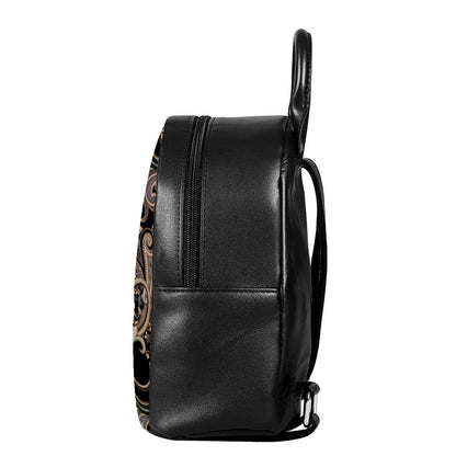 Dark Brown Paisley Pattern Print Leather Backpack