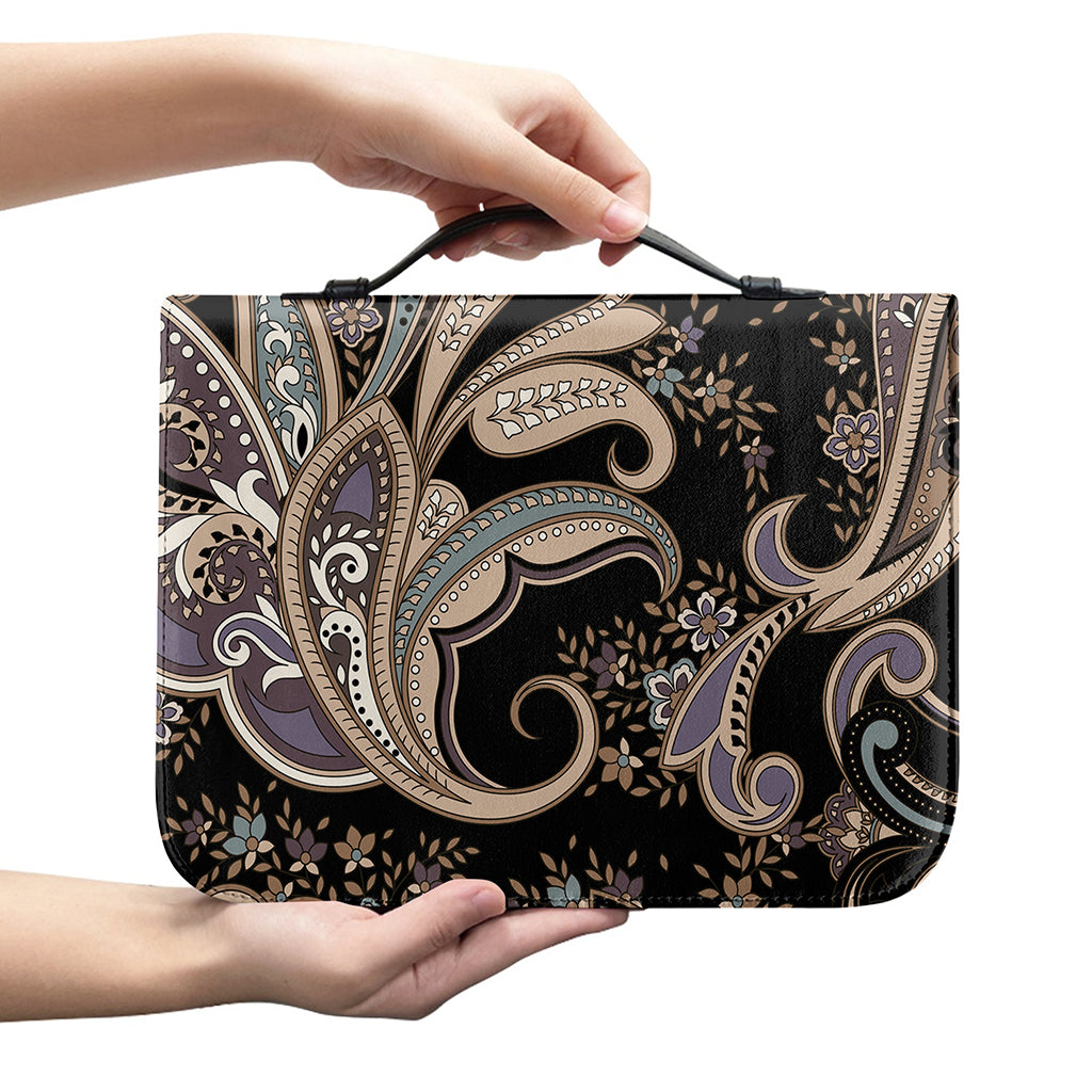 Dark Brown Paisley Pattern Print Leather Bible Cover