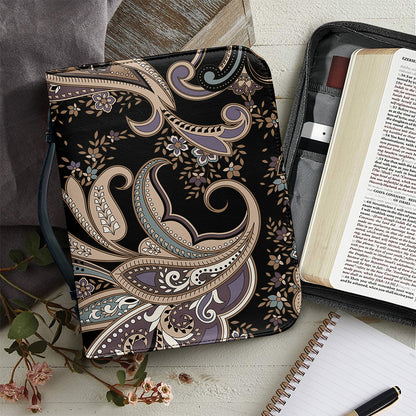Dark Brown Paisley Pattern Print Leather Bible Cover