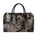 Dark Brown Paisley Pattern Print Leather Duffel Bag