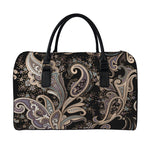 Dark Brown Paisley Pattern Print Leather Duffle Bag