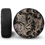 Dark Brown Paisley Pattern Print Leather Spare Tire Cover