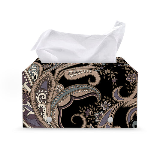 Dark Brown Paisley Pattern Print Leather Tissue Box Cover