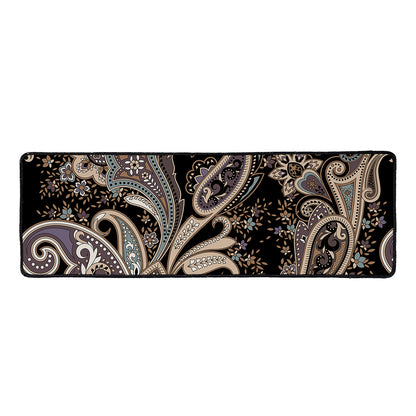 Dark Brown Paisley Pattern Print Long Kitchen Mat