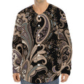 Dark Brown Paisley Pattern Print Long Sleeve Baseball Jersey