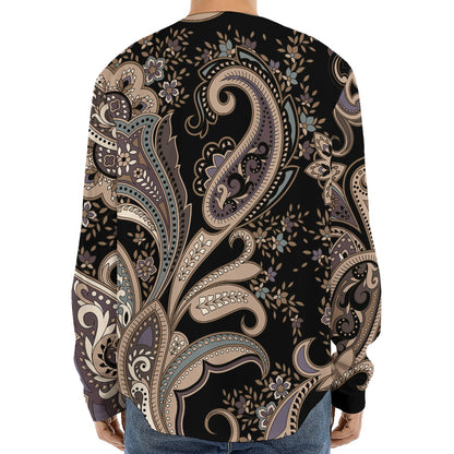 Dark Brown Paisley Pattern Print Long Sleeve Baseball Jersey