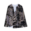 Dark Brown Paisley Pattern Print Long Sleeve Short Coat