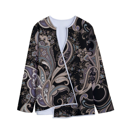 Dark Brown Paisley Pattern Print Long Sleeve Short Coat