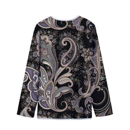 Dark Brown Paisley Pattern Print Long Sleeve Short Coat