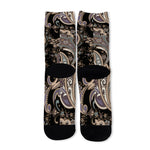 Dark Brown Paisley Pattern Print Long Socks