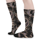 Dark Brown Paisley Pattern Print Long Socks