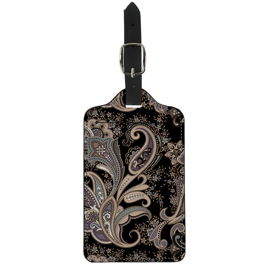 Dark Brown Paisley Pattern Print Luggage Tag
