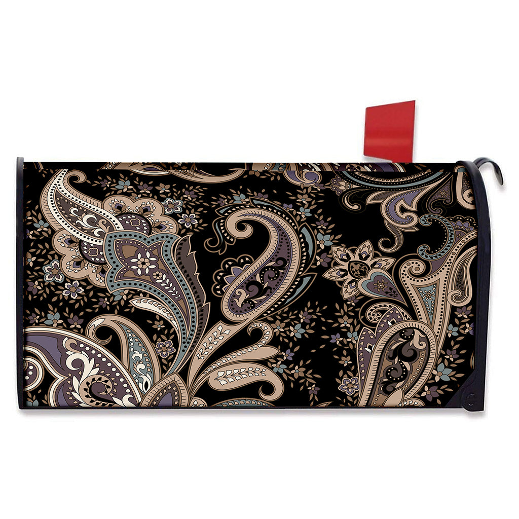 Dark Brown Paisley Pattern Print Mailbox Cover