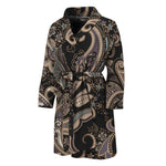 Dark Brown Paisley Pattern Print Men's Bathrobe