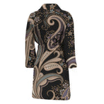 Dark Brown Paisley Pattern Print Men's Bathrobe