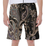 Dark Brown Paisley Pattern Print Men's Beach Shorts