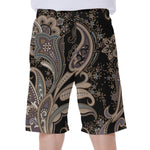 Dark Brown Paisley Pattern Print Men's Beach Shorts
