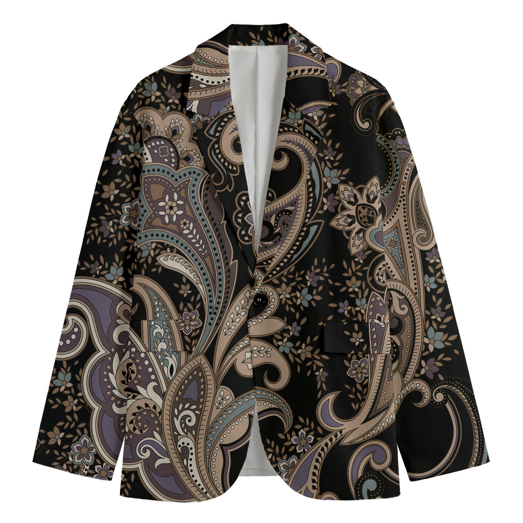 Dark Brown Paisley Pattern Print Men's Blazer