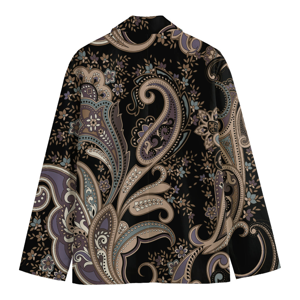 Dark Brown Paisley Pattern Print Men's Blazer