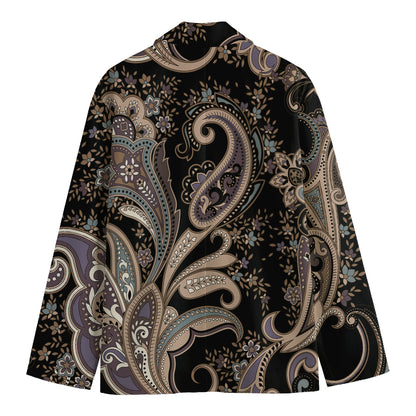 Dark Brown Paisley Pattern Print Men's Blazer