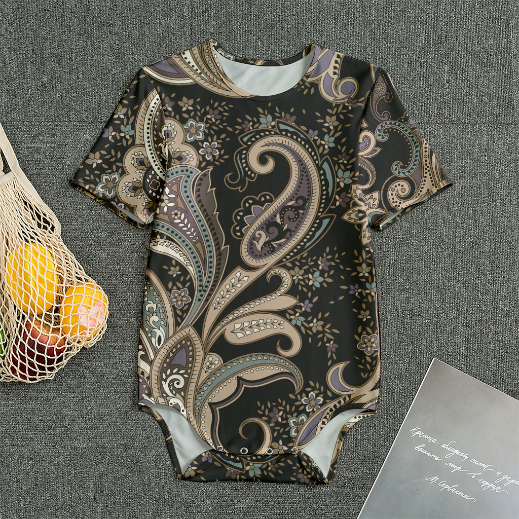 Dark Brown Paisley Pattern Print Men's Bodysuit