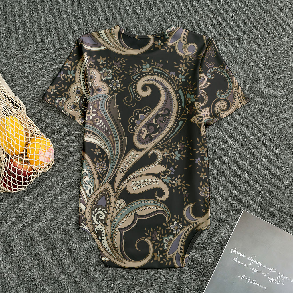 Dark Brown Paisley Pattern Print Men's Bodysuit