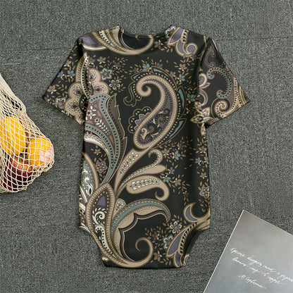 Dark Brown Paisley Pattern Print Men's Bodysuit