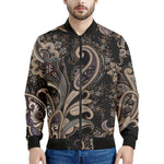 Dark Brown Paisley Pattern Print Men's Bomber Jacket