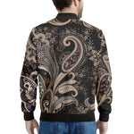 Dark Brown Paisley Pattern Print Men's Bomber Jacket
