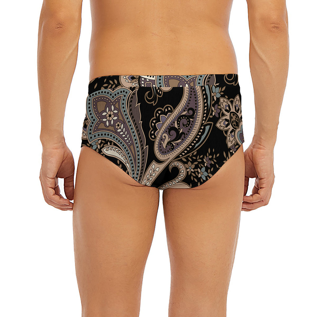 Dark Brown Paisley Pattern Print Men's Briefs