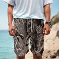 Dark Brown Paisley Pattern Print Men's Cargo Shorts