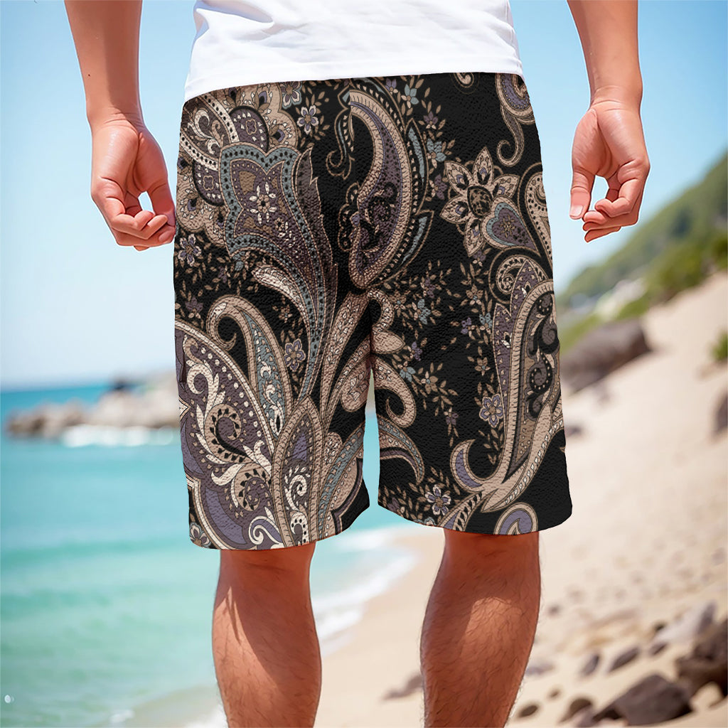 Dark Brown Paisley Pattern Print Men's Cargo Shorts