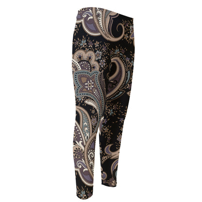 Dark Brown Paisley Pattern Print Men's Compression Pants