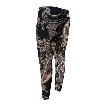 Dark Brown Paisley Pattern Print Men's Compression Pants