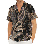 Dark Brown Paisley Pattern Print Men's Deep V-Neck Shirt