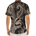 Dark Brown Paisley Pattern Print Men's Deep V-Neck Shirt