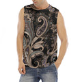 Dark Brown Paisley Pattern Print Men's Fitness Tank Top