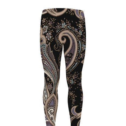 Dark Brown Paisley Pattern Print Men's leggings